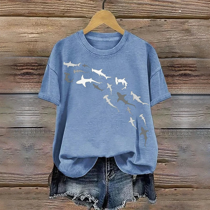 Women's Shark Week Marine Life Conservation Art Print Short Sleeve Crew Neck T-shirt