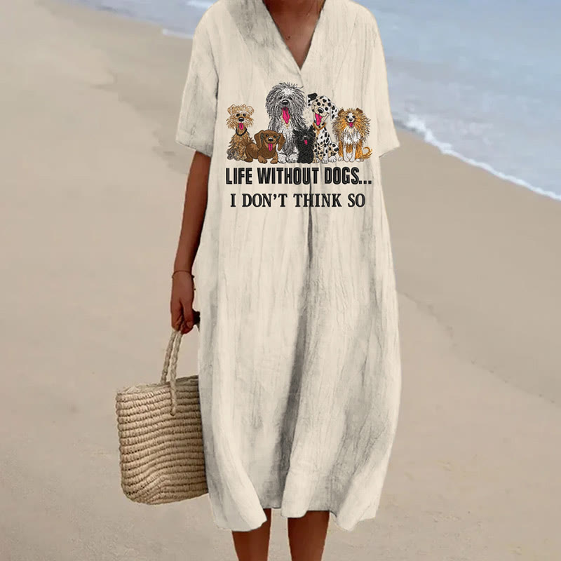 Women's Funny Different Breeds Of Dogs Art Print Short-sleeved Midi Dress - Khaki - 5XL - image 1