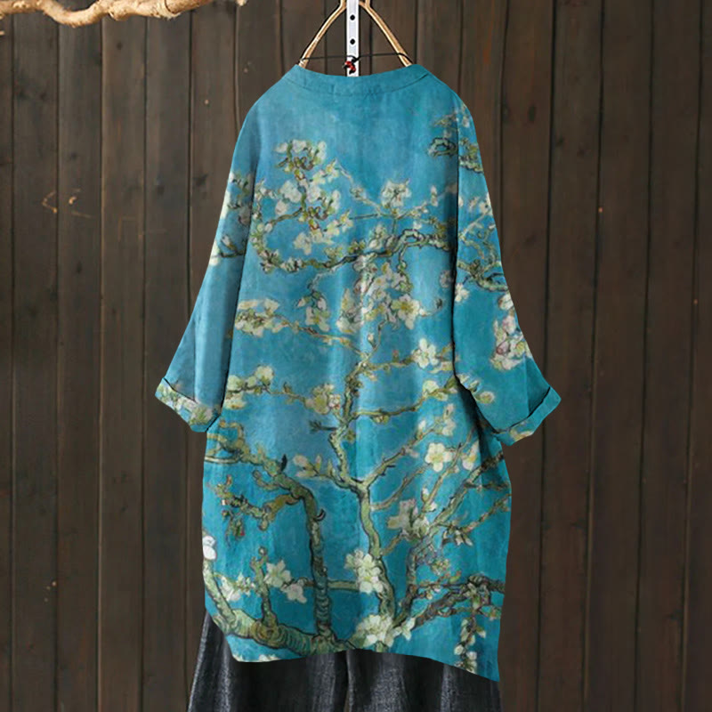 Almond Blossom Oil Painting Print Cardigan