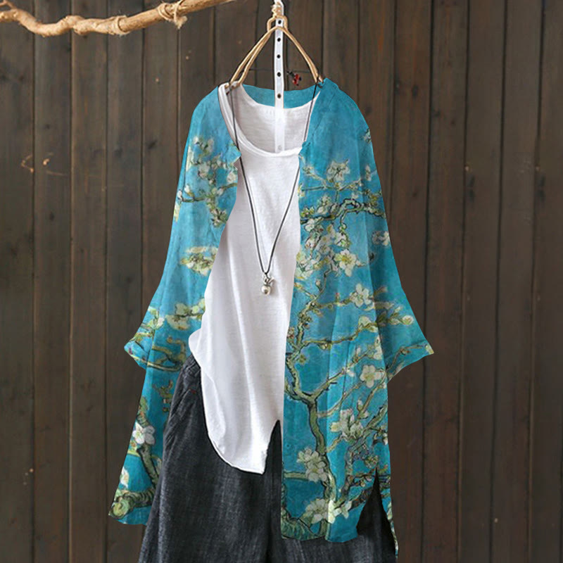 Almond Blossom Oil Painting Print Cardigan