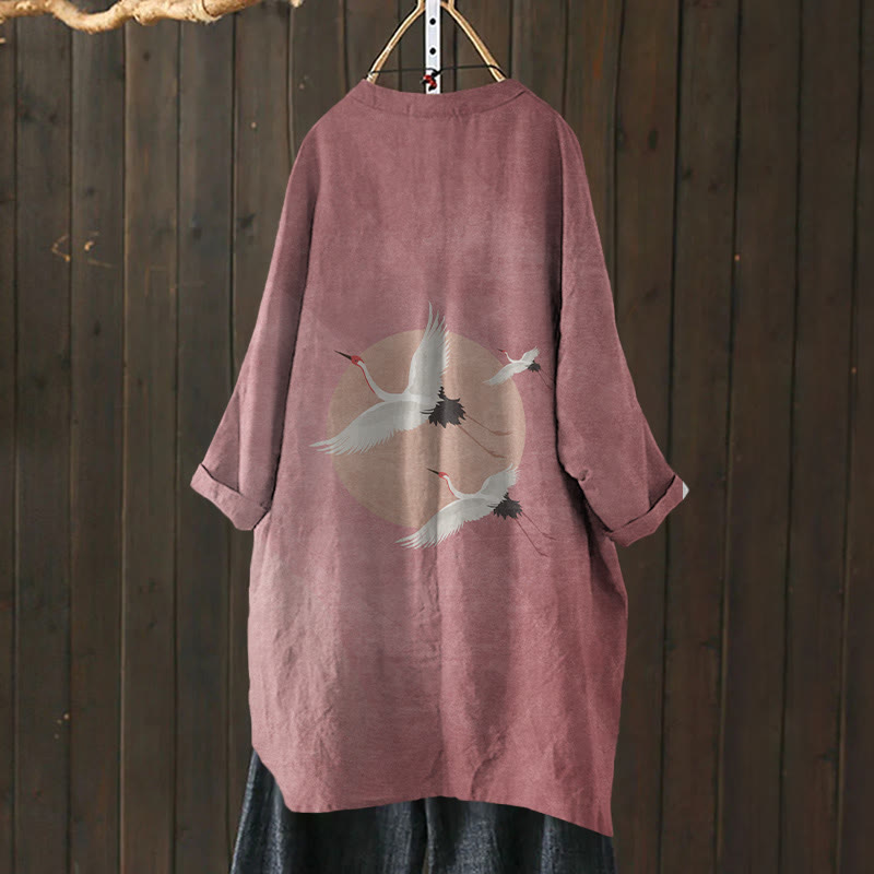 Flying Cranes Japanese Art Print Cardigan