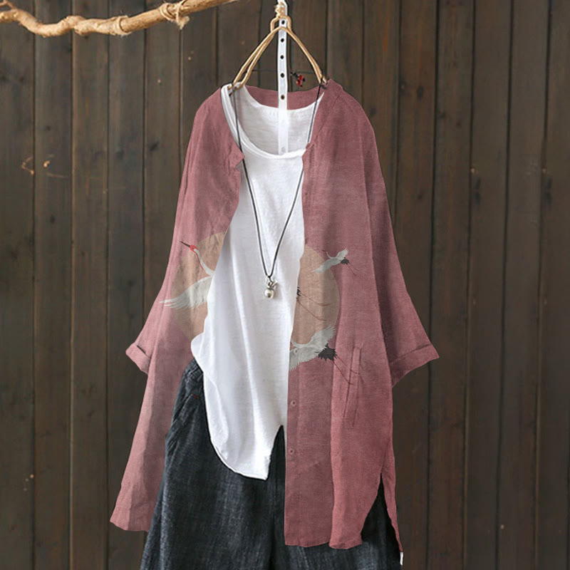 Flying Cranes Japanese Art Print Cardigan