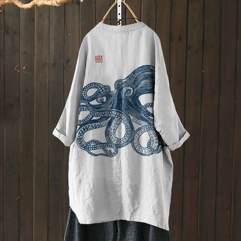 Japanese Octopus Print Cardigan