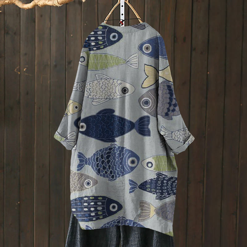 Vintage Fish Japanese Art Print Cardigan
