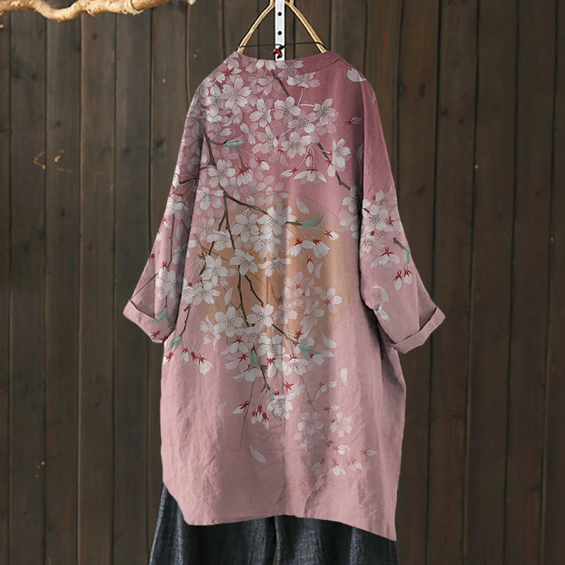 Cherry Blossom Full Moon Japanese Art Print Cardigan