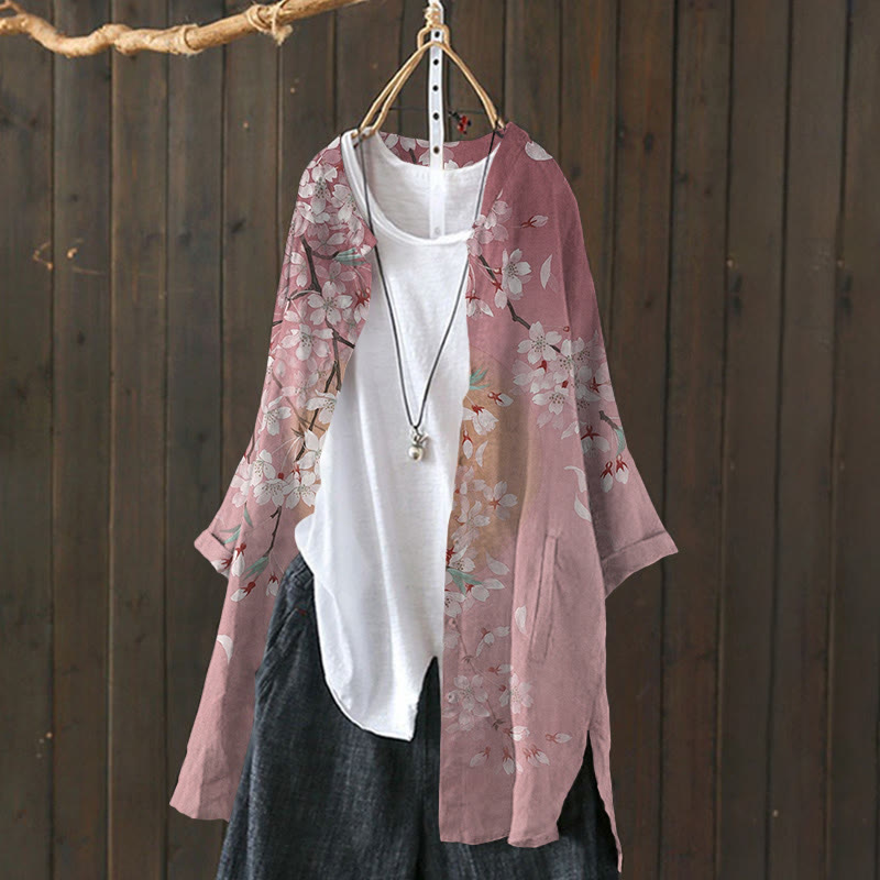 Cherry Blossom Full Moon Japanese Art Print Cardigan