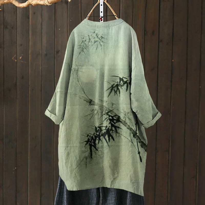 Bamboo Forest Full Moon Night Japanese Art Print Cardigan