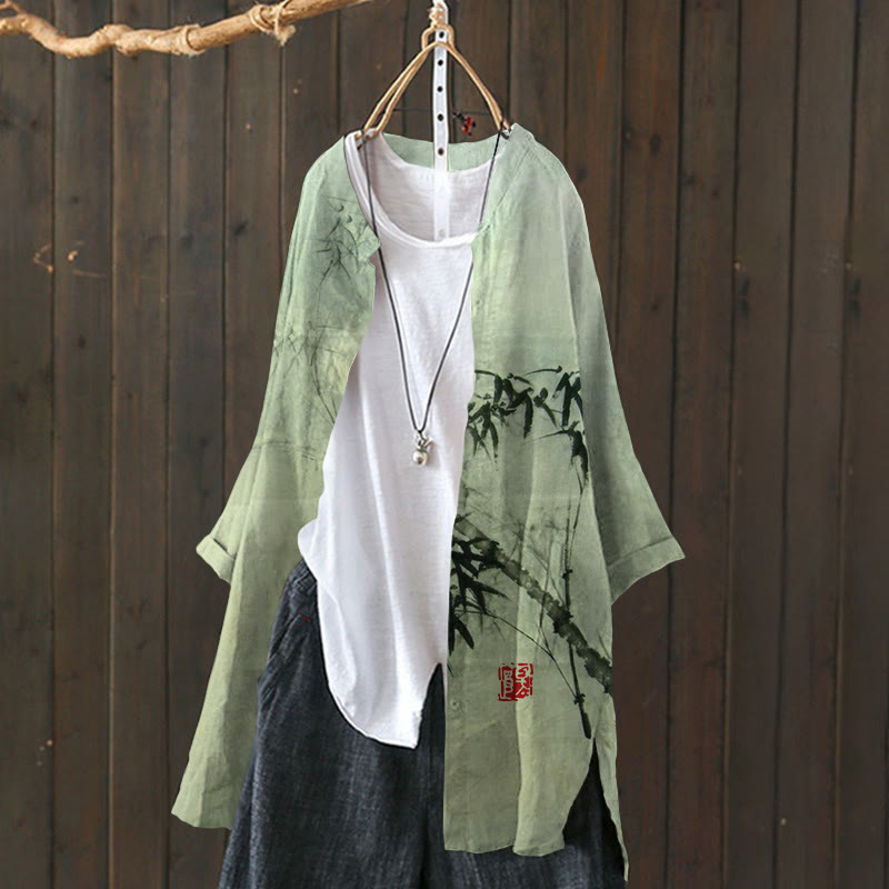 Bamboo Forest Full Moon Night Japanese Art Print Cardigan