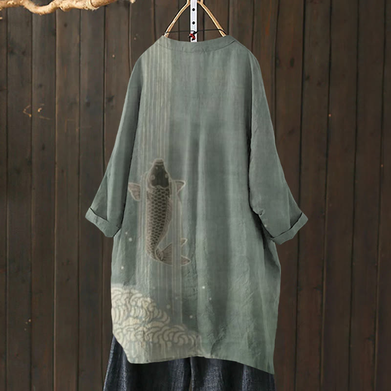 Upstream Carp Japanese Art Print Cardigan