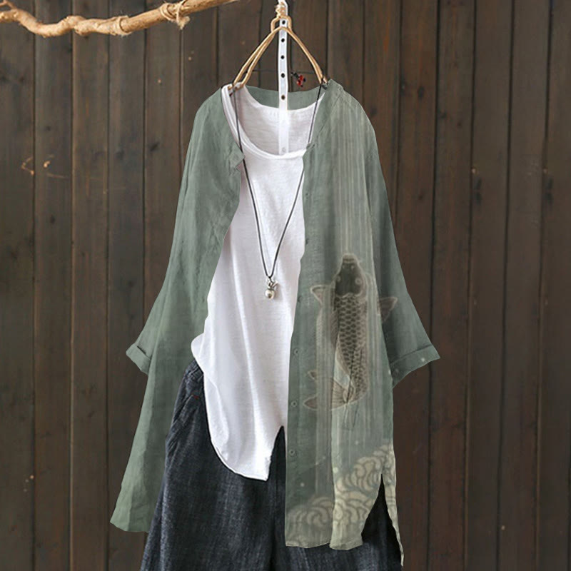 Upstream Carp Japanese Art Print Cardigan