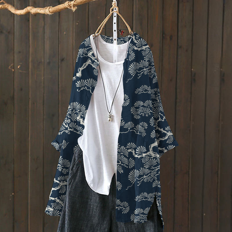 Pine Trees Japanese Art Print Cardigan