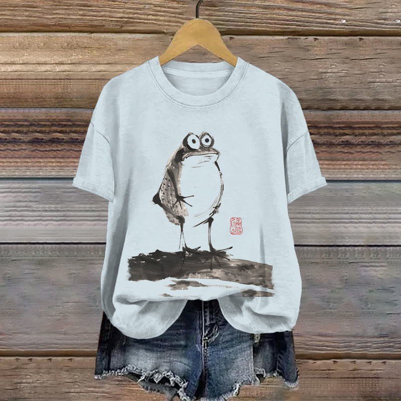 100% Cotton Japanese Retro Funny Frog Print T-shirt