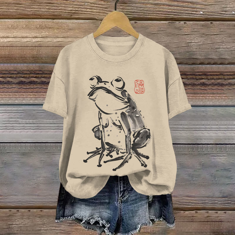 Dashingsoul 100% Cotton Japanese Retro Curious Frog Print T-shirt