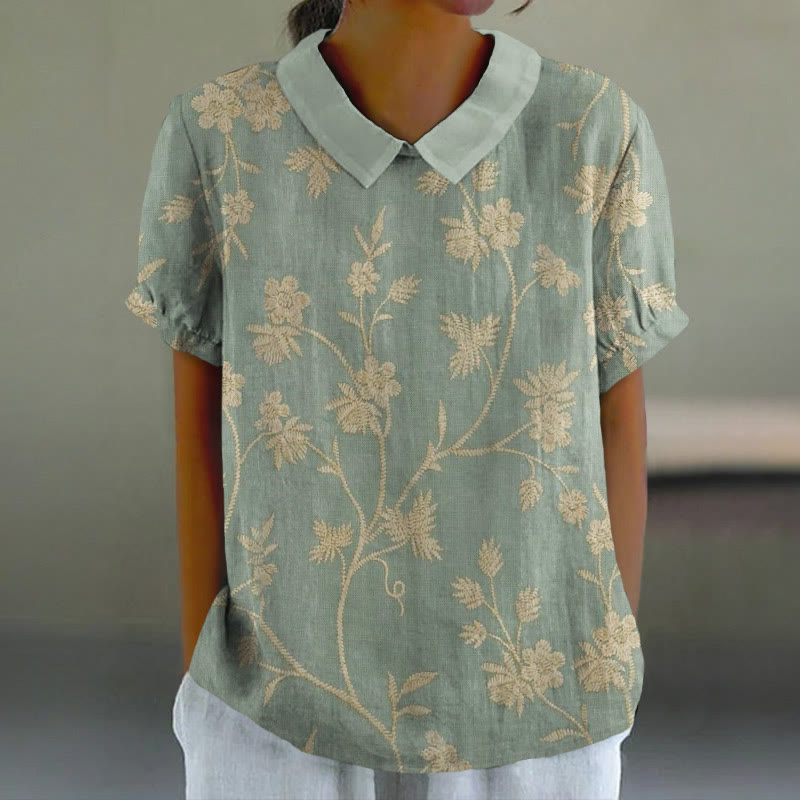 Women's Retro Floral Print Casual Lapel Loose Blouse