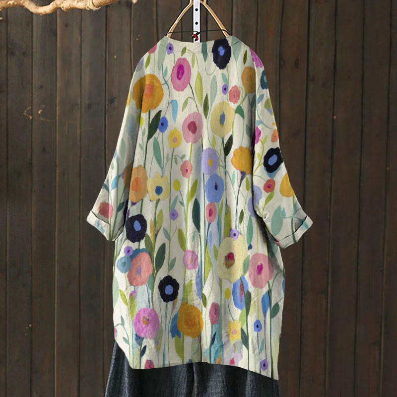 Oil Painting Spring Field Art Printed Cardigan