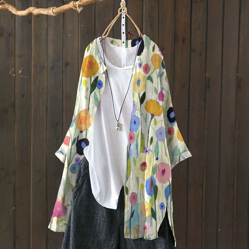 Oil Painting Spring Field Art Printed Cardigan