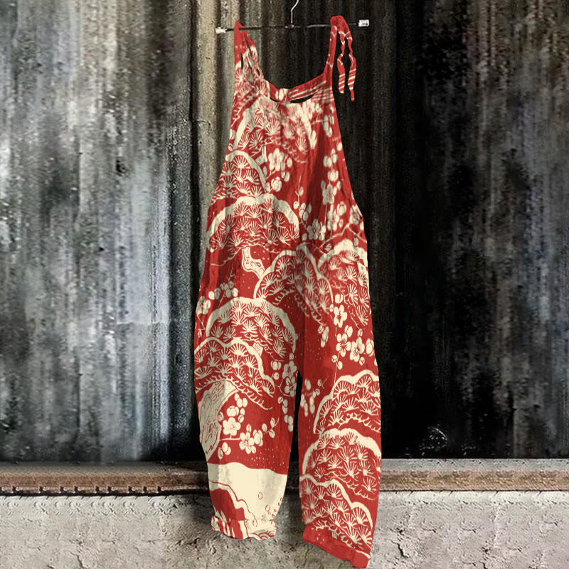 Women's Japanese Art Plum Blossom Print Casual Jumpsuit 