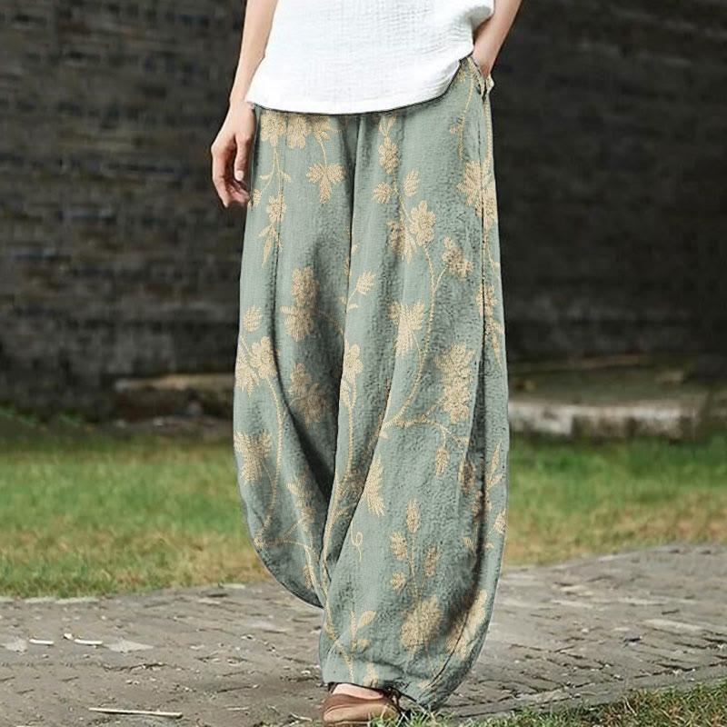 Women's Retro Floral Art Print Casual Pants