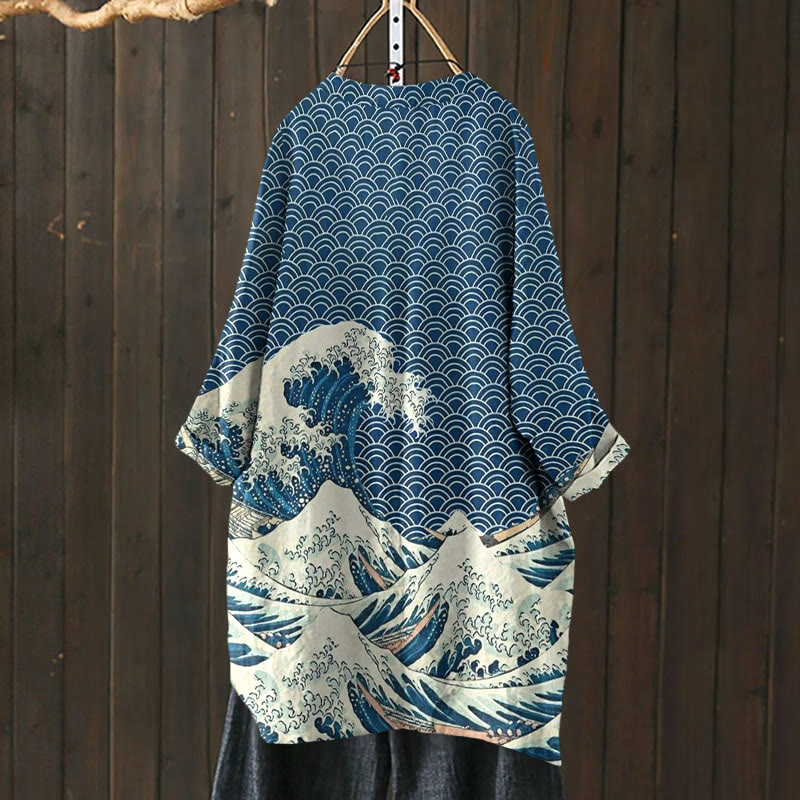 The Great Wave Off Kanagawa Inspired Japanese Art Print Cardigan - image 2