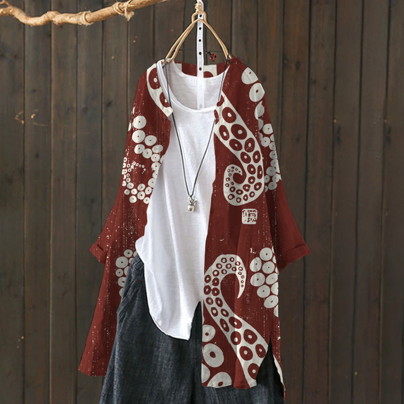 Ocean Octopus Legs Japanese Art Print Cardigan