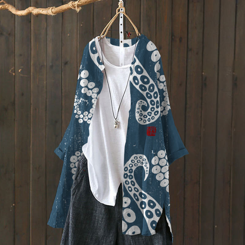 Ocean Octopus Legs Japanese Art Print Cardigan