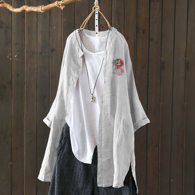 Japanese Style Reflection Paper Crane Print Cardigan