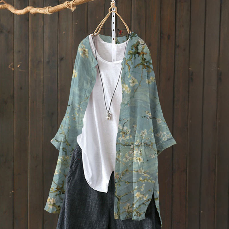 Van Gogh Plum Blossom Print Cardigan