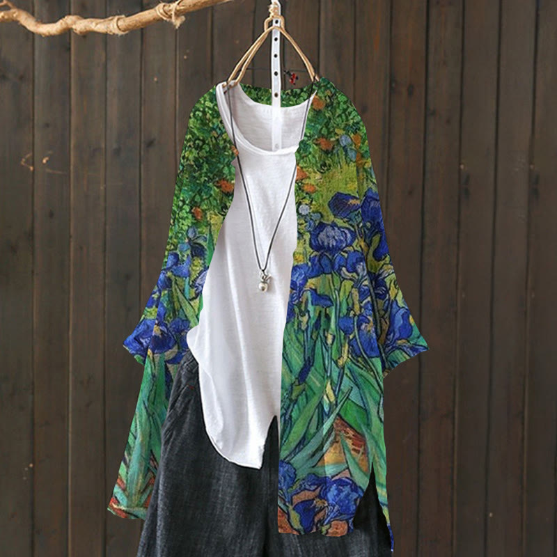 Iris Oil Painting Print Cardigan
