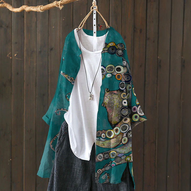 Squid Oil Painting Print Cardigan