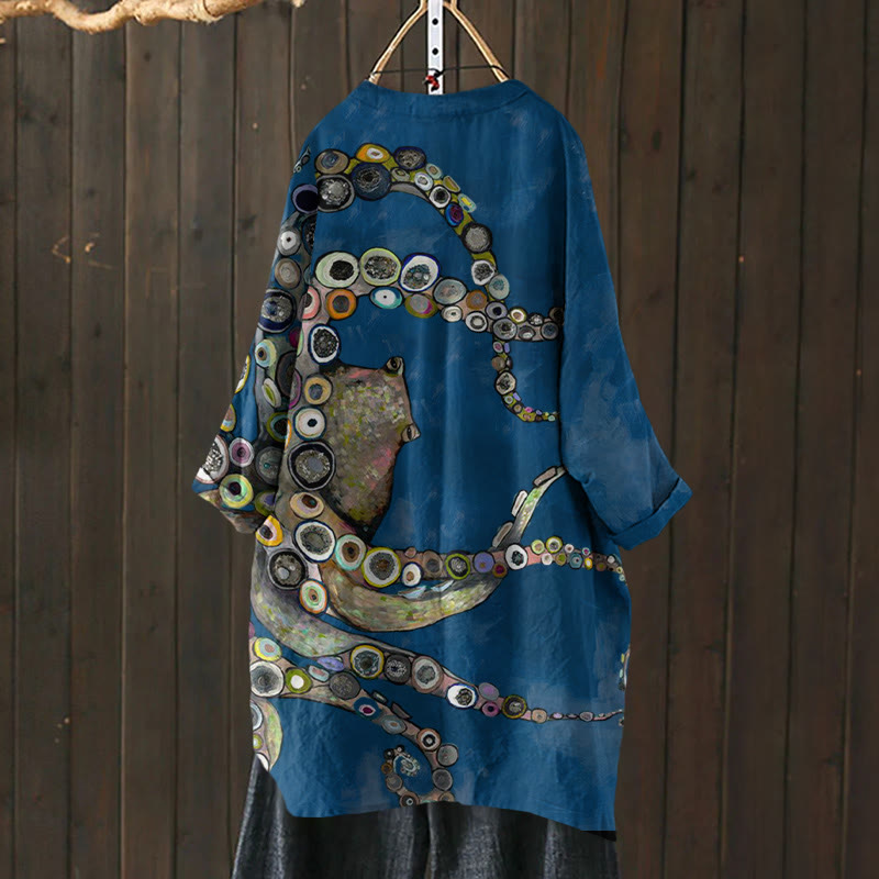 Squid Oil Painting Print Cardigan