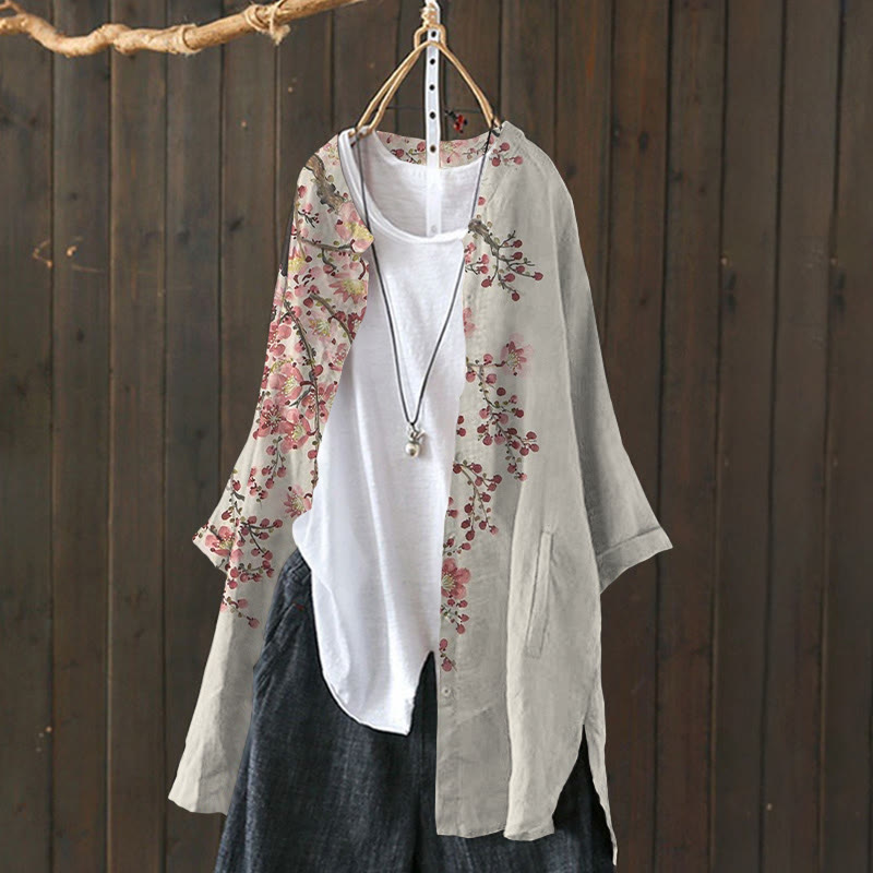 Vintage Style Japanese Floral Print Cardigan