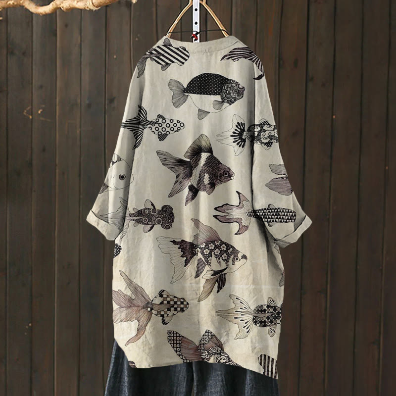 Vintage Floral Goldfish Japanese Art Print Cardigan