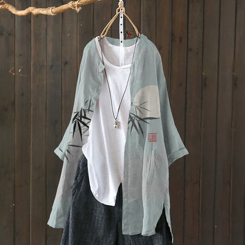 Bamboo & Moon Japanese Art Print Cardigan