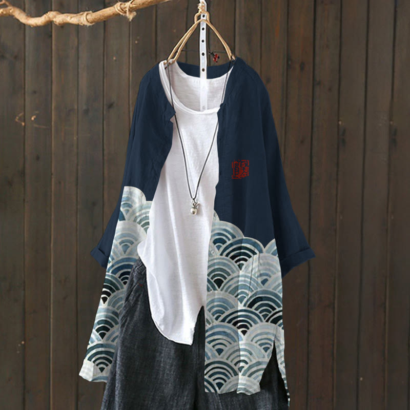 Sea Waves Japanese Art Print Cardigan
