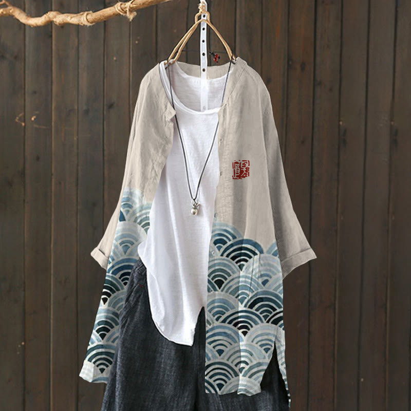 Sea Waves Japanese Art Print Cardigan