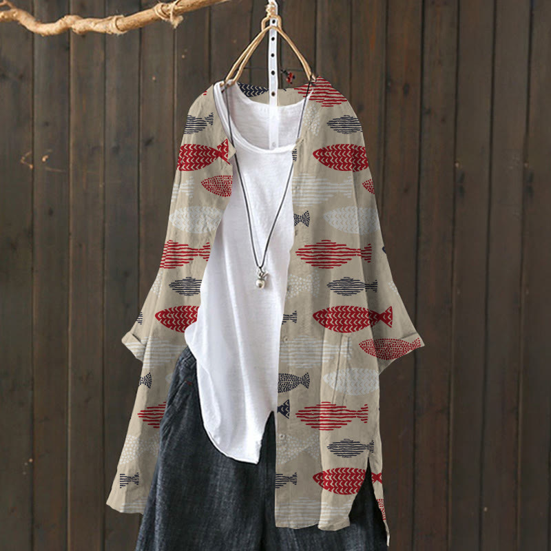 Vintage Fish Japanese Art Print Cardigan