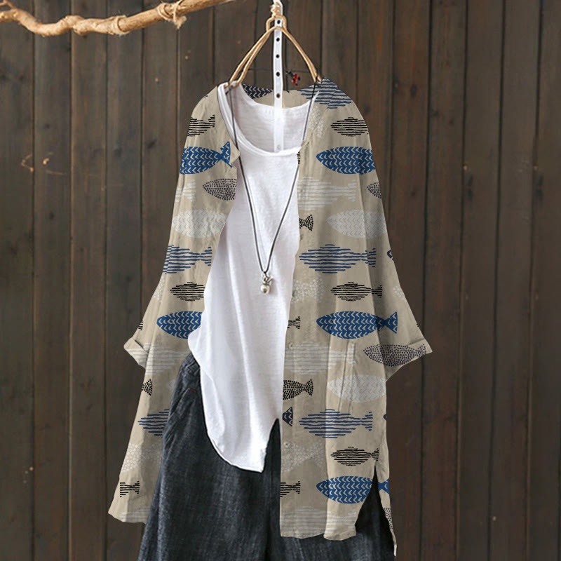 Vintage Fish Japanese Art Print Cardigan