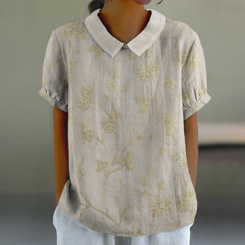 Women's Retro Floral Print Casual Lapel Loose Blouse