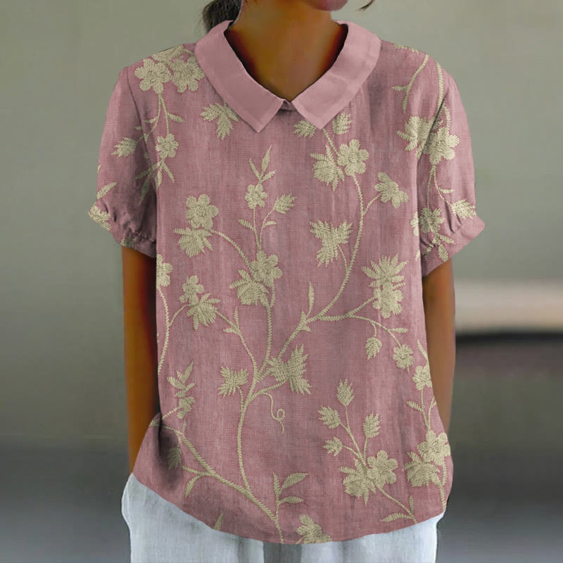 Women's Retro Floral Print Casual Lapel Loose Blouse