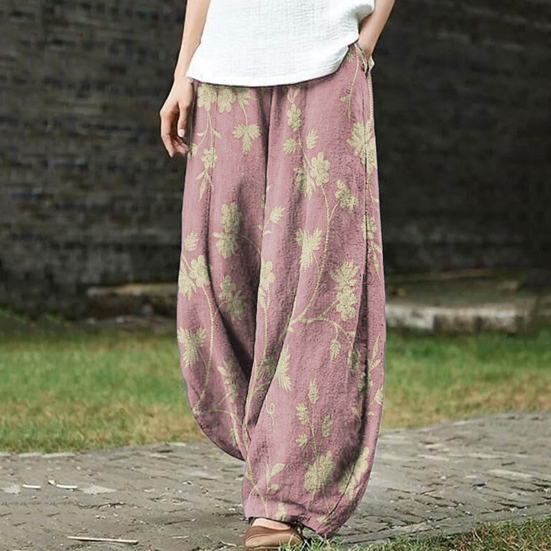 Women's Retro Floral Art Print Casual Pants