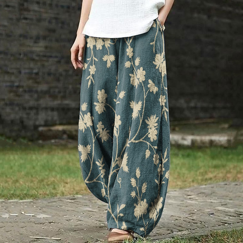 Women's Retro Floral Art Print Casual Pants