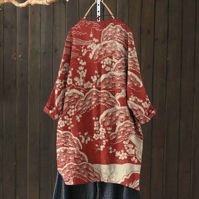 Women's Japanese Art Plum Blossom Print cardigan