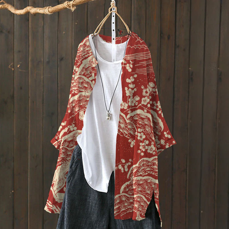 Women's Japanese Art Plum Blossom Print cardigan