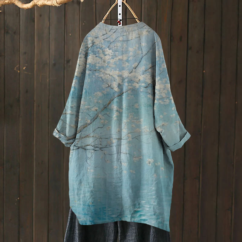 Japanese Style Plum Blossoms By The Pond Print Cardigan - image 2