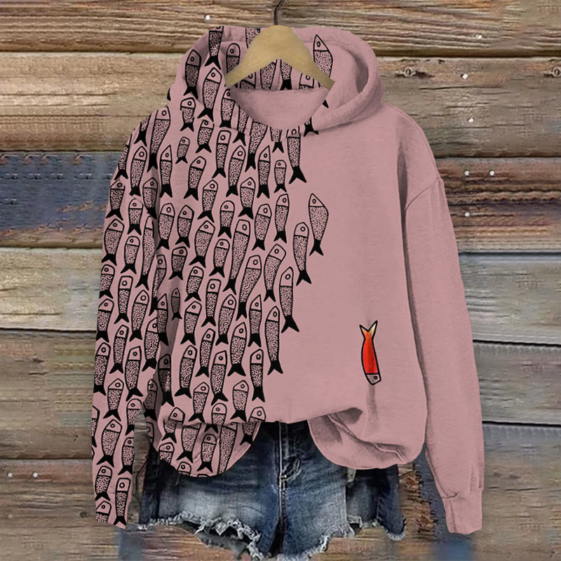 (🔥Black friday)Cute Simple Lines Abstract Geometric Fish Art Print Casual Long Sleeve Hoodie