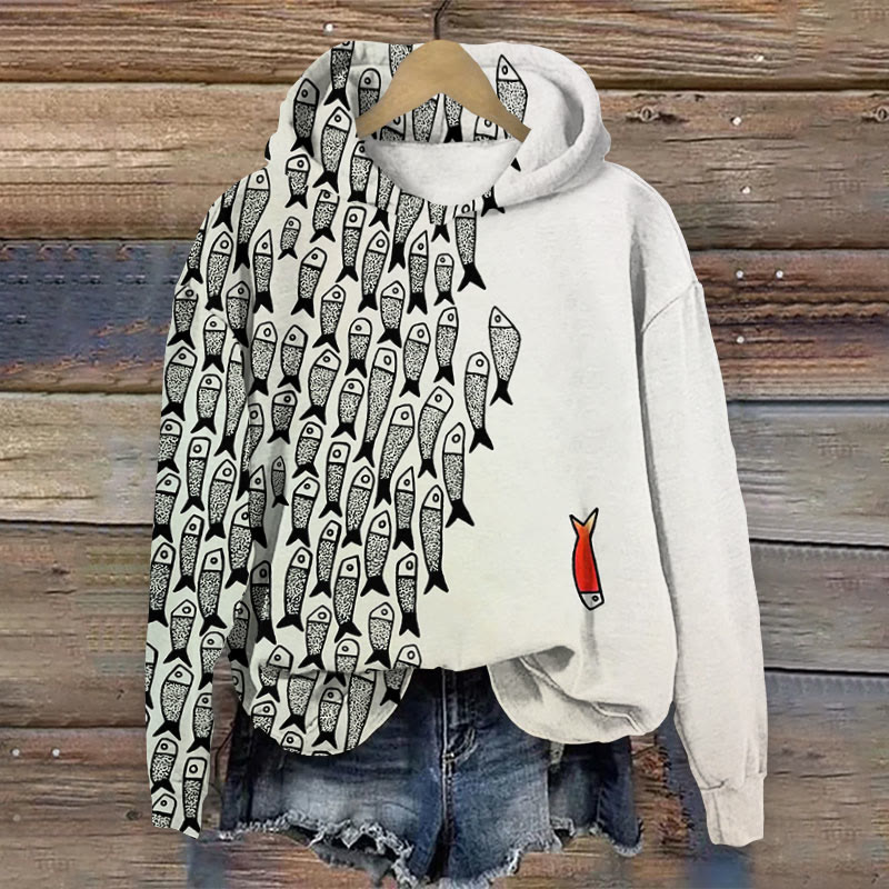 (🔥Black friday)Cute Simple Lines Abstract Geometric Fish Art Print Casual Long Sleeve Hoodie