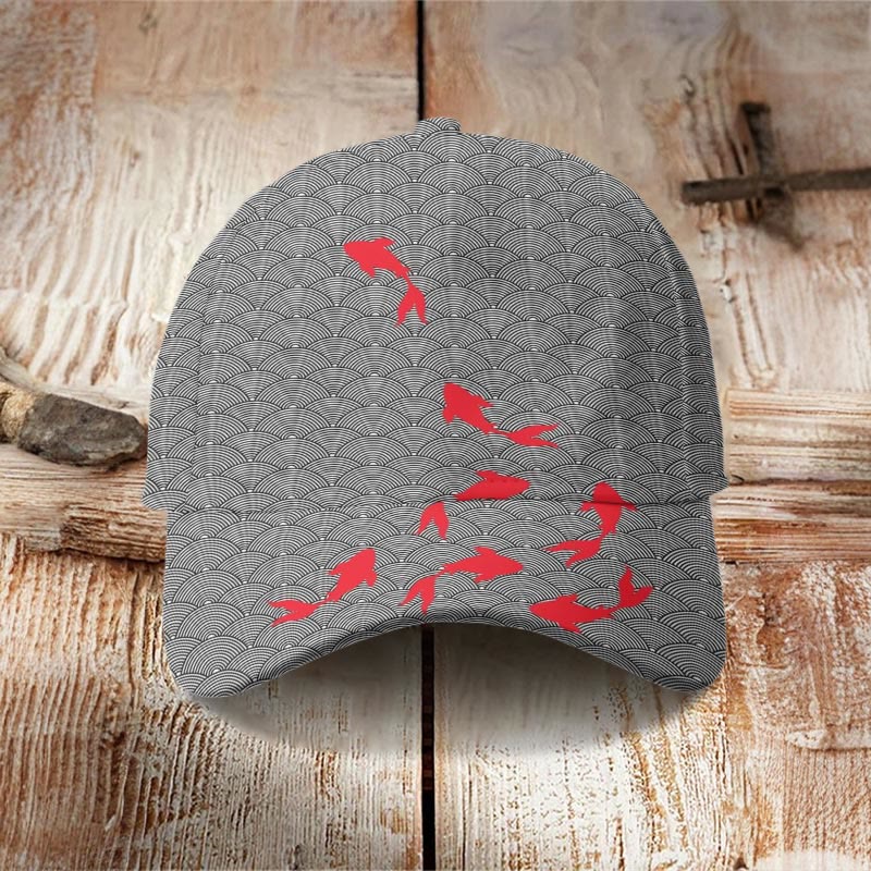 Japanese Goldfish Art Print Casual Cap - Black - one size - image 1