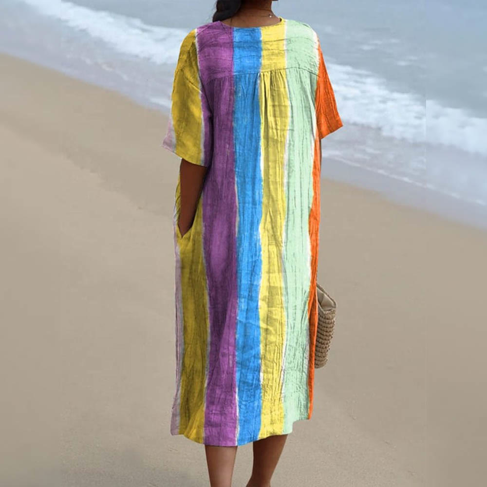 Watercolor Strips Pattern Printed Women's Flowy Dress - image 2