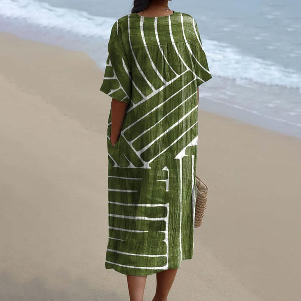 Simple Geometric Pattern Printed Women's Flowy Dress - image 2