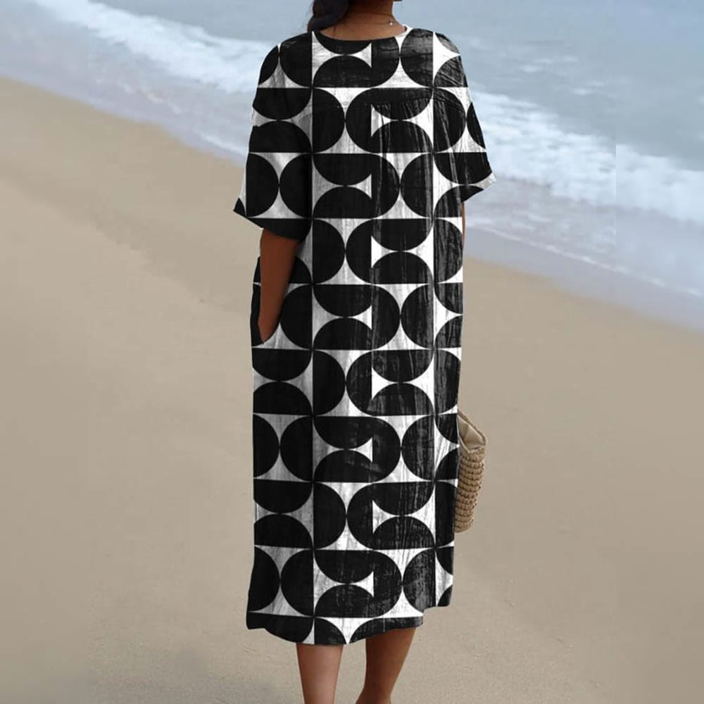 Simple Geometric Pattern Printed Women's Flowy Dress - image 2